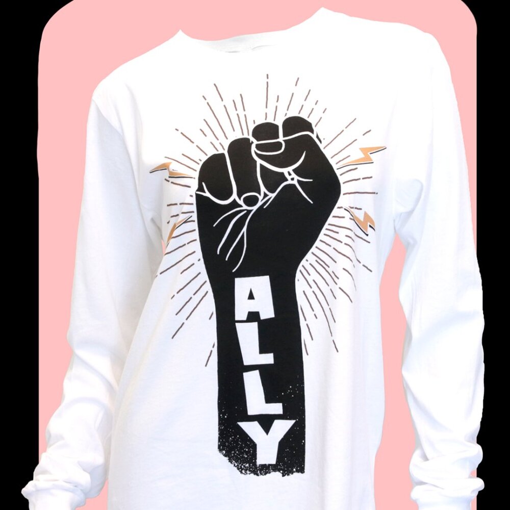 Unisex "ALLY" White Long Sleeve Pride Graphic T